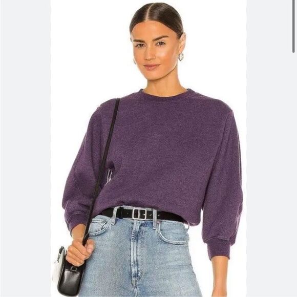 AGOLDE Thora Sweatshirt Cropped Grape Heather Crewneck 3/4 Sleeve Sz medium - Picture 2 of 14